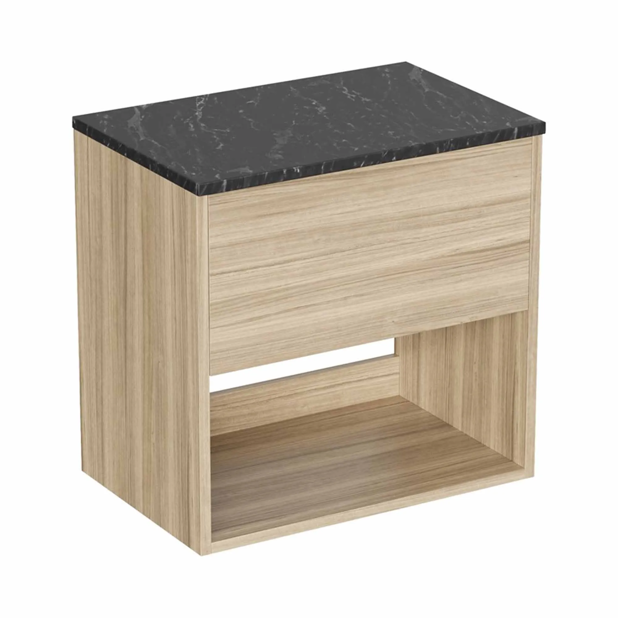 Hackney Wall Mounted Vanity Unit With Marquina Worktop - Cherry Wood