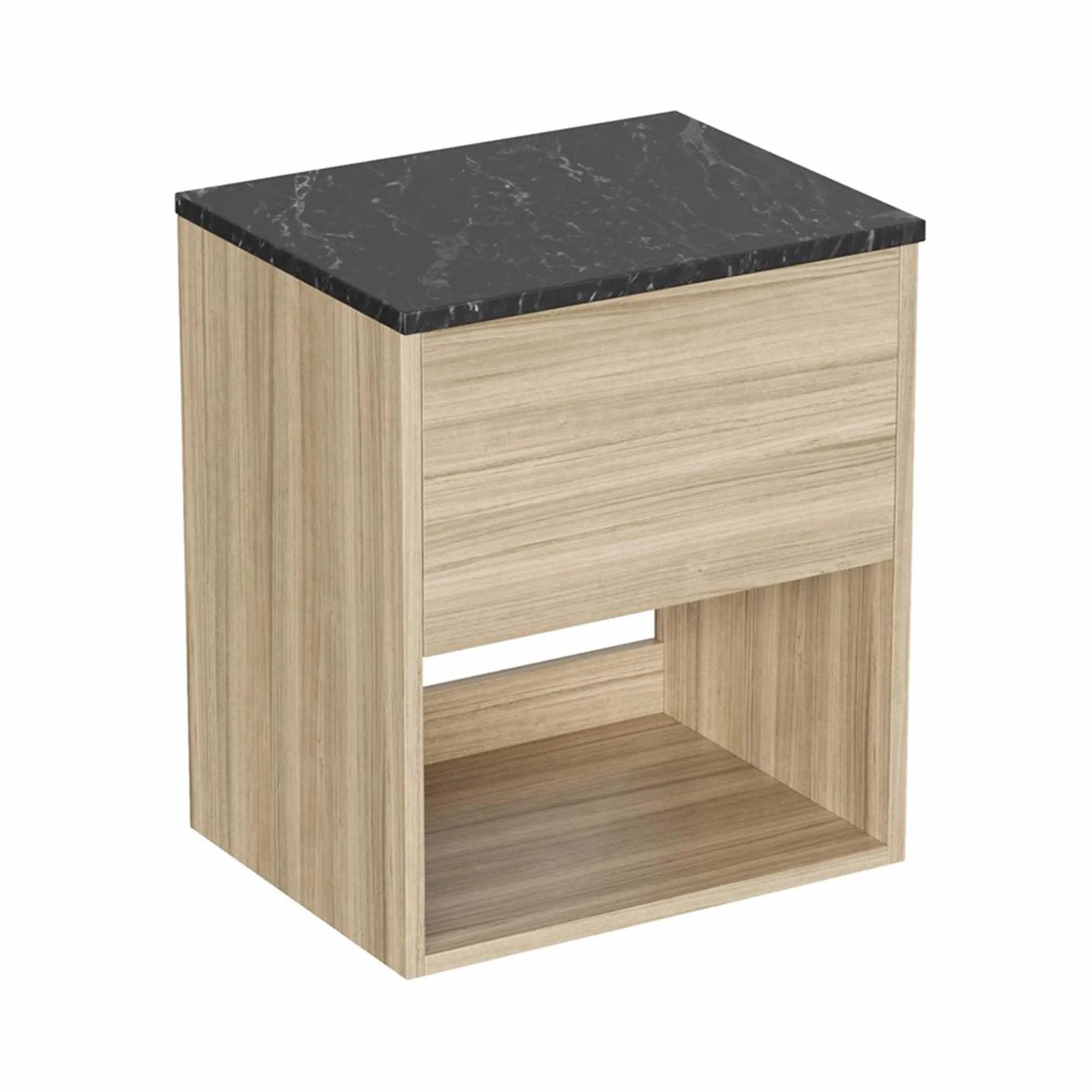 Hackney Wall Mounted Vanity Unit With Marquina Worktop - Cherry Wood