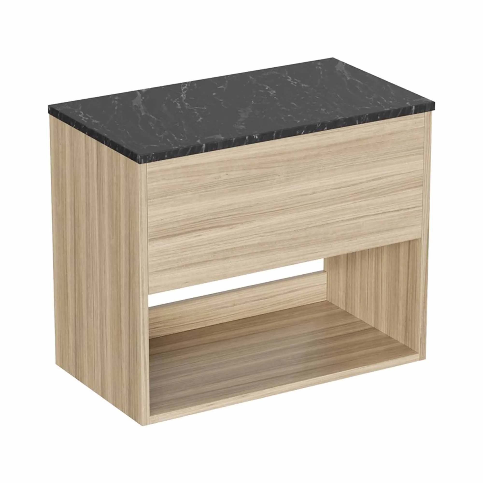 Hackney Wall Mounted Vanity Unit With Marquina Worktop - Cherry Wood