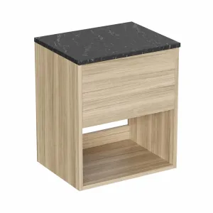 Hackney Wall Mounted Vanity Unit With Marquina Worktop - Cherry Wood
