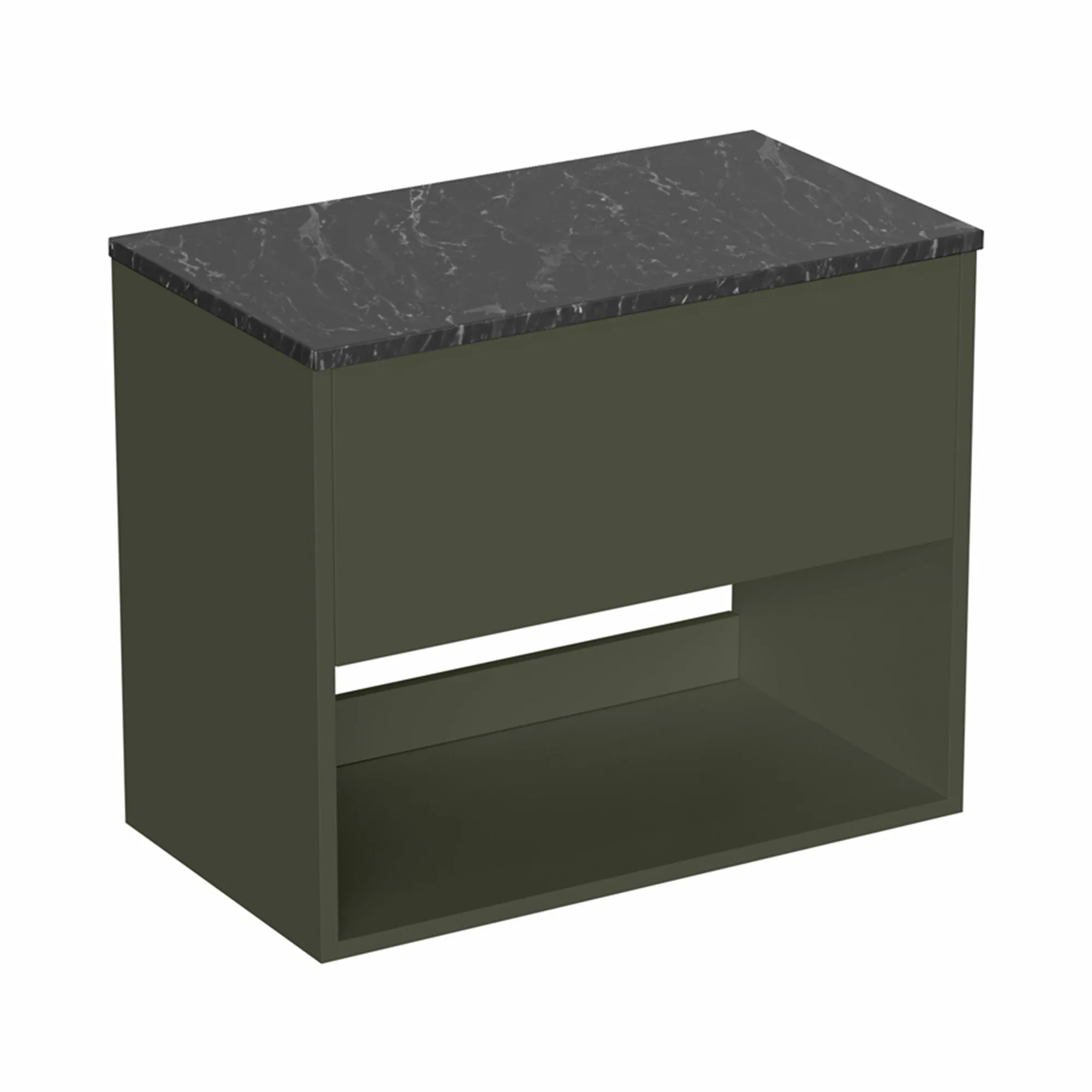 Hackney Wall Mounted Vanity Unit With Marquina Worktop - Earthy Green