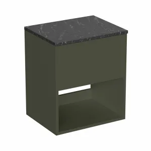 Hackney Wall Mounted Vanity Unit With Marquina Worktop - Earthy Green