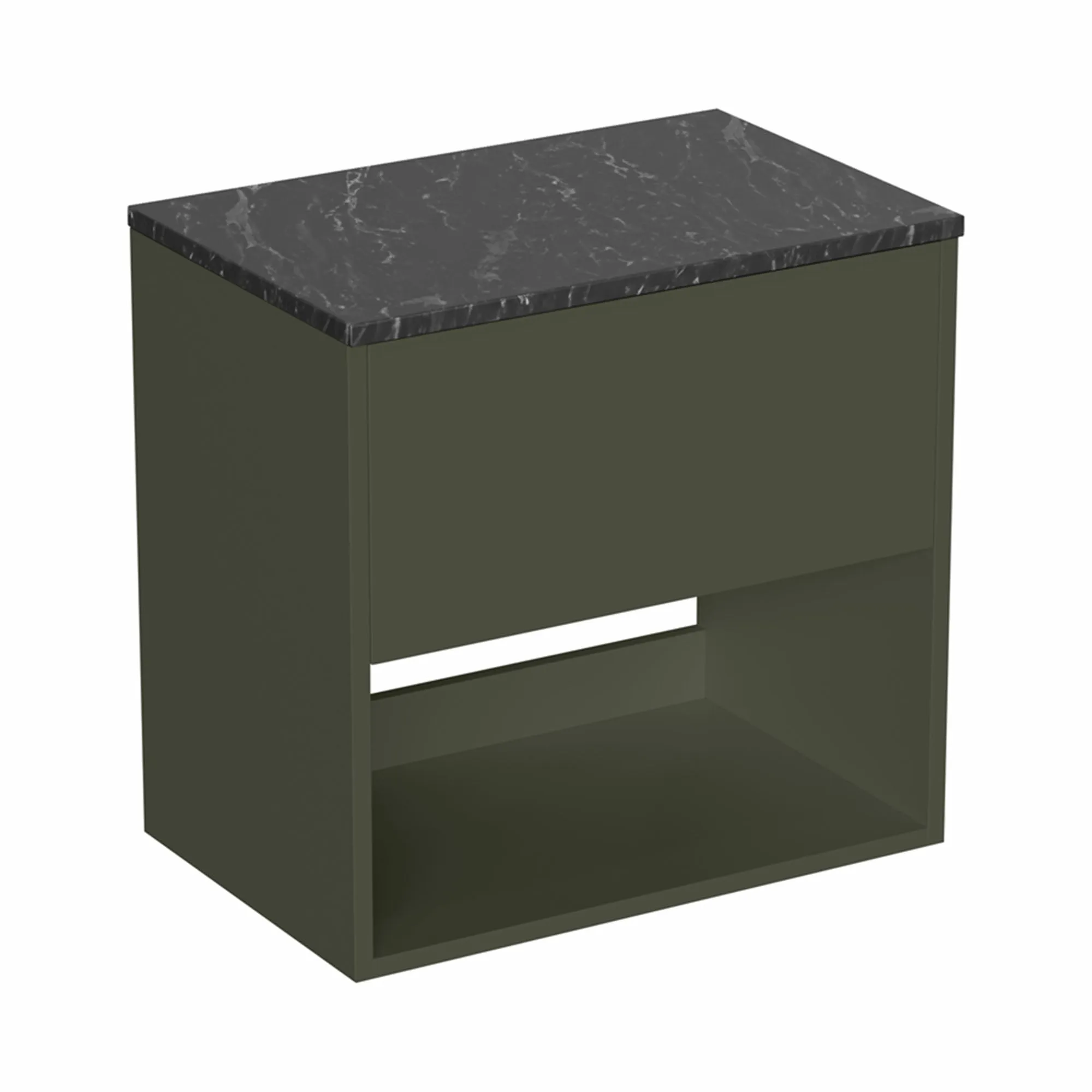 Hackney Wall Mounted Vanity Unit With Marquina Worktop - Earthy Green