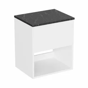 Hackney Wall Mounted Vanity Unit With Marquina Worktop - Gloss White