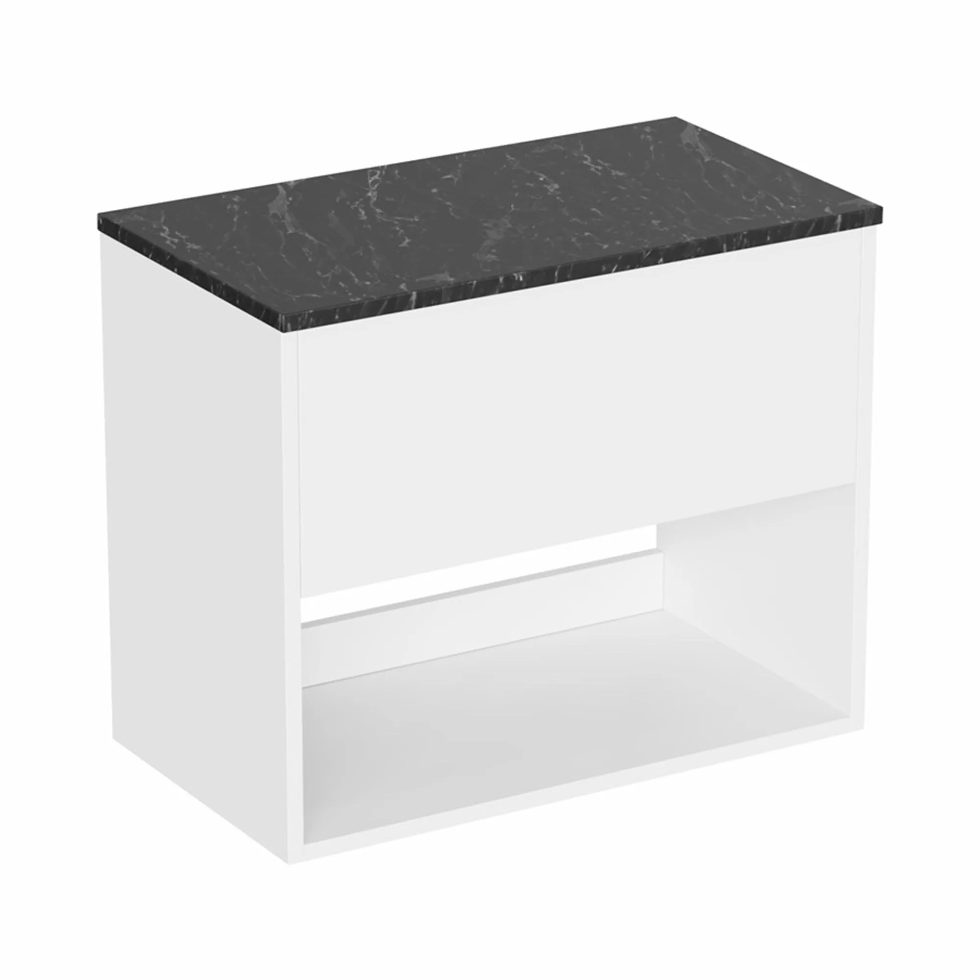 Hackney Wall Mounted Vanity Unit With Marquina Worktop - Gloss White