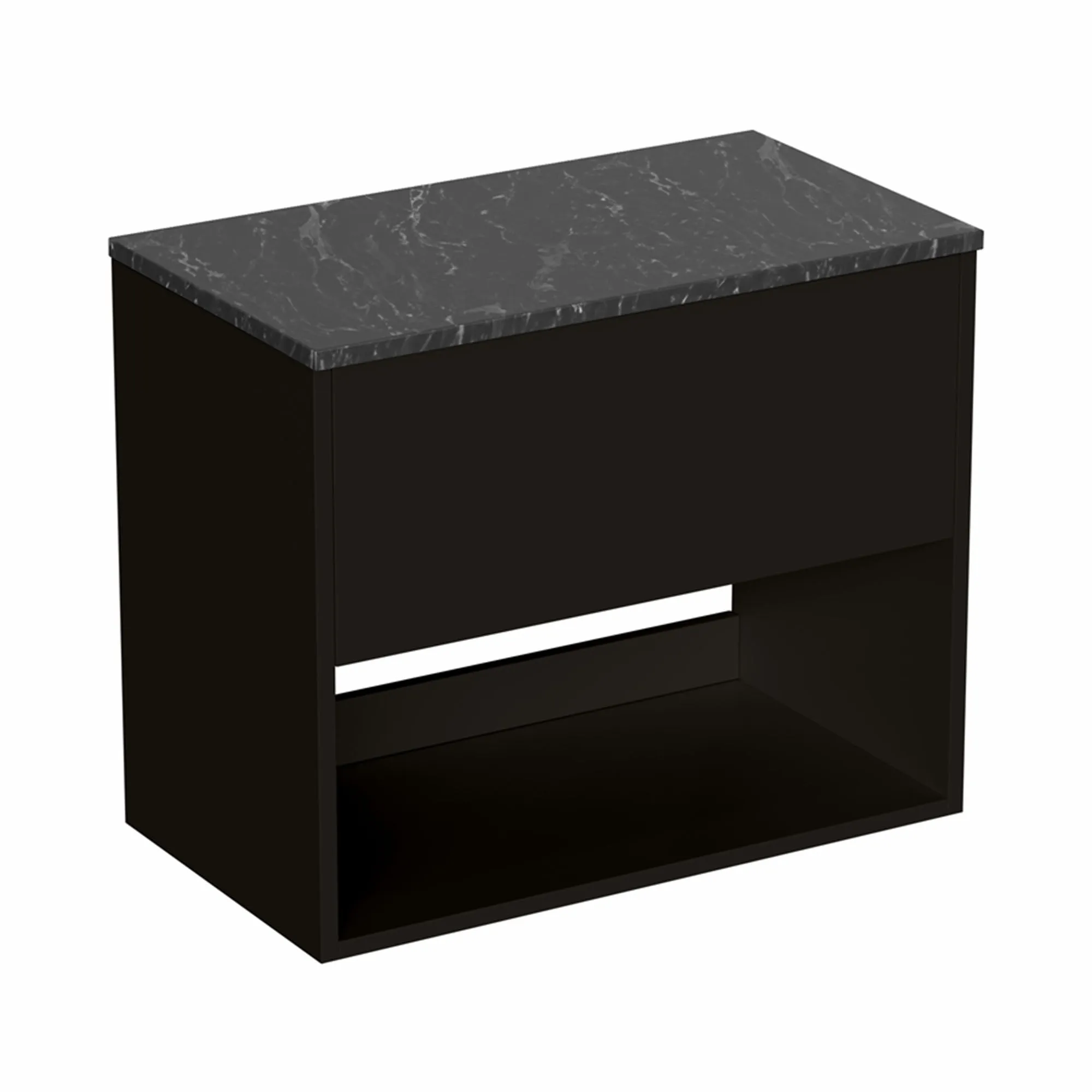 Hackney Wall Mounted Vanity Unit With Marquina Worktop - Matt Black
