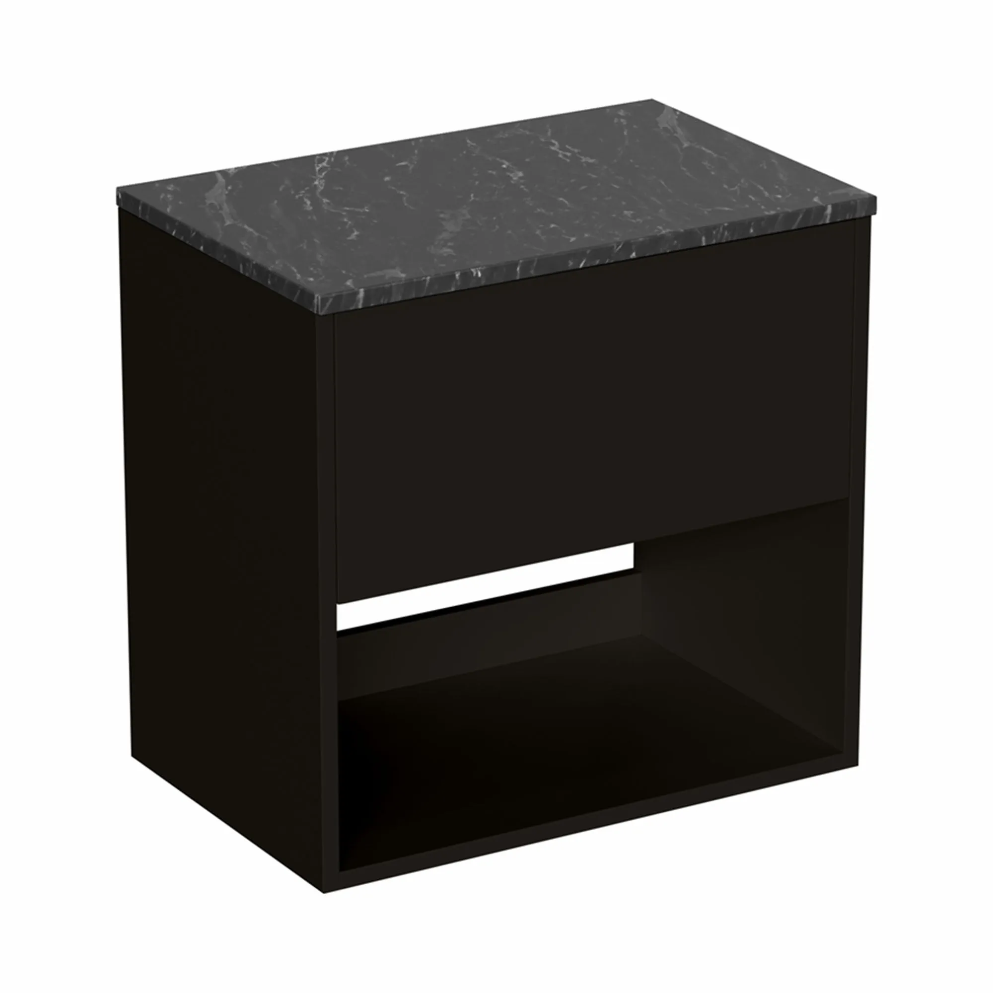 Hackney Wall Mounted Vanity Unit With Marquina Worktop - Matt Black
