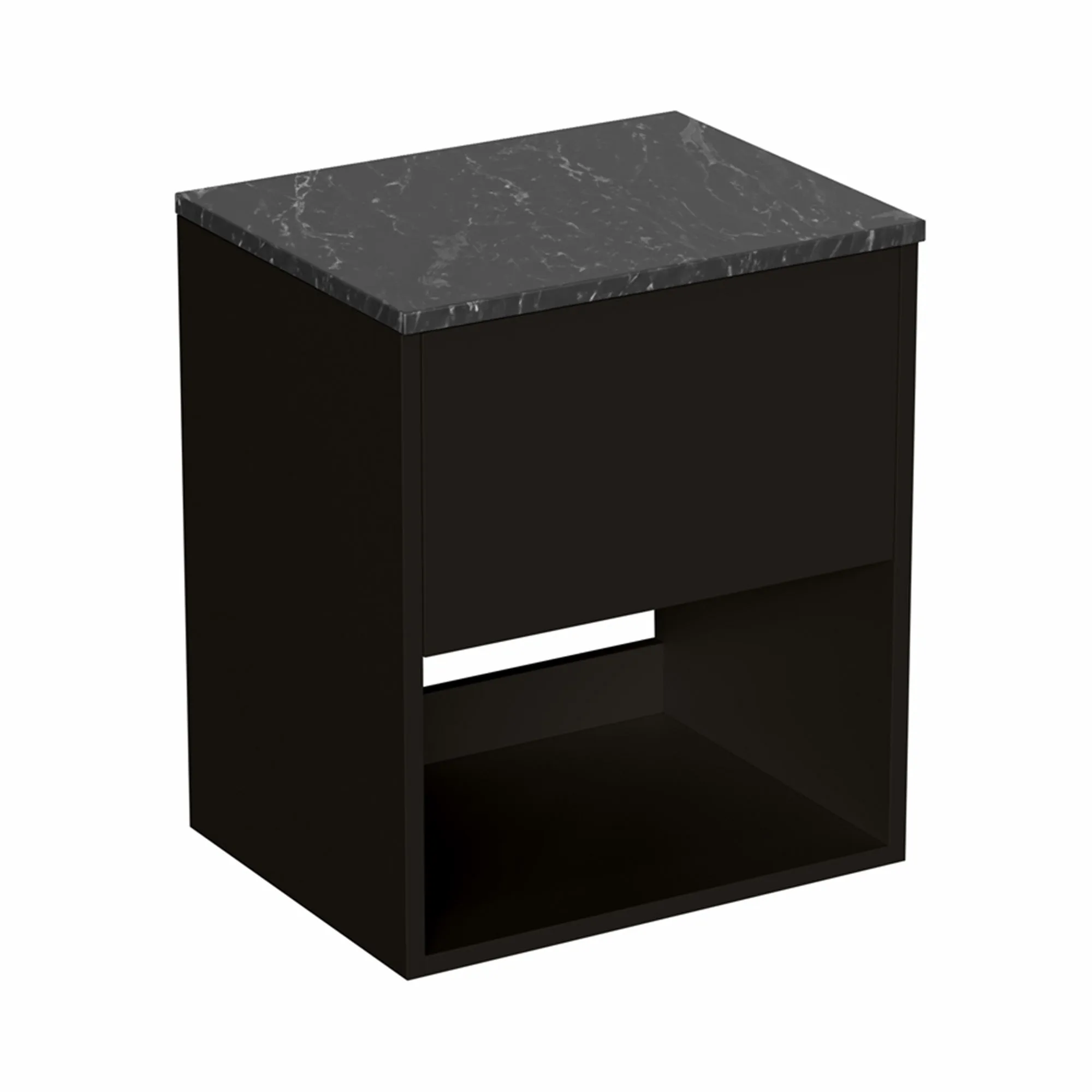 Hackney Wall Mounted Vanity Unit With Marquina Worktop - Matt Black