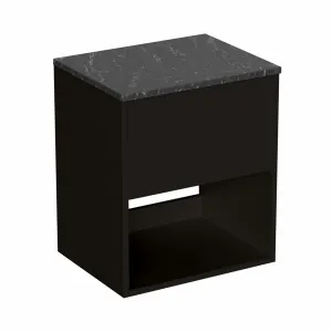 Hackney Wall Mounted Vanity Unit With Marquina Worktop - Matt Black