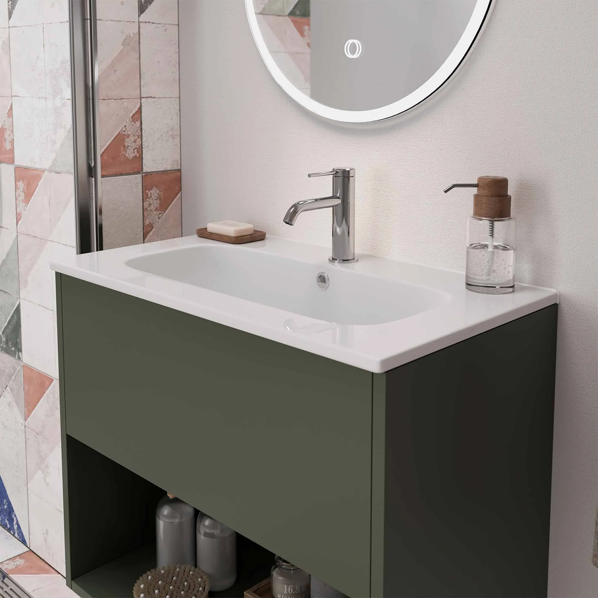 Hackney Wall Mounted Vanity Unit With Washbasin - Earthy Green