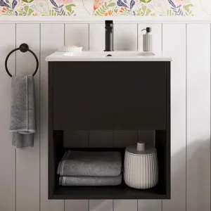 Hackney Wall Mounted Vanity Unit With Washbasin - Matt Black