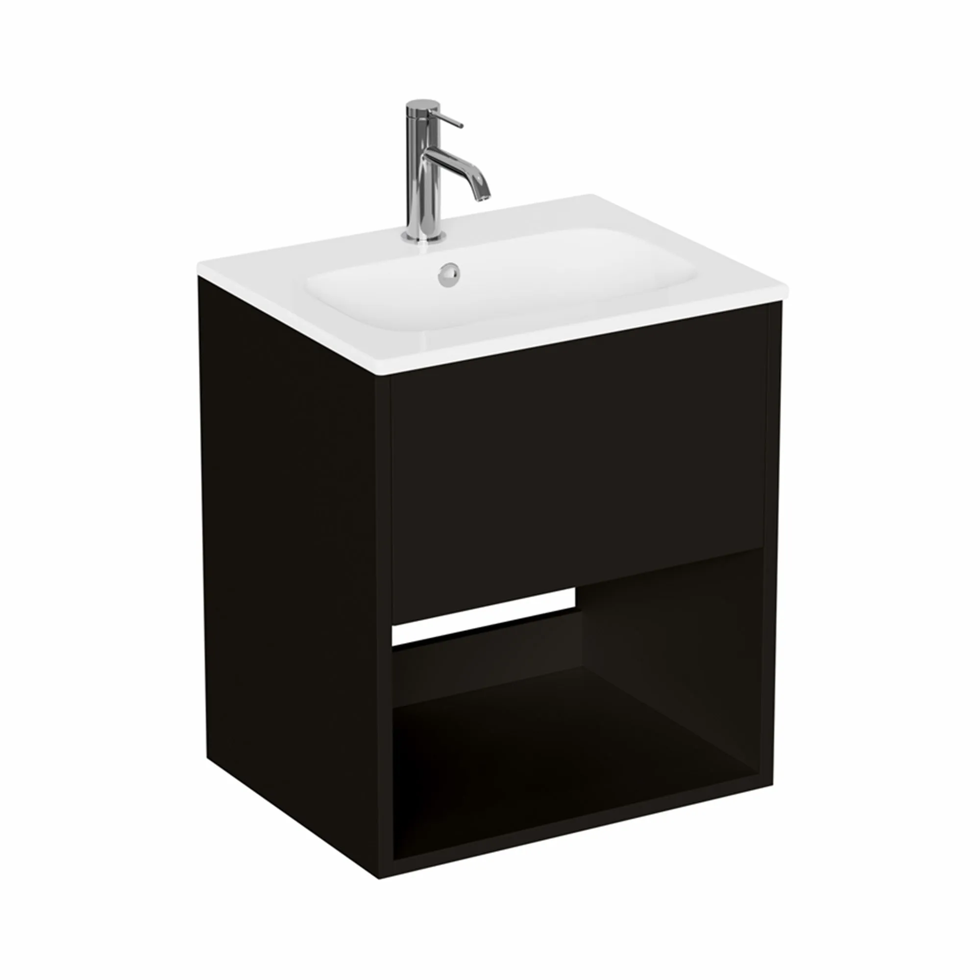 Hackney Wall Mounted Vanity Unit With Washbasin - Matt Black
