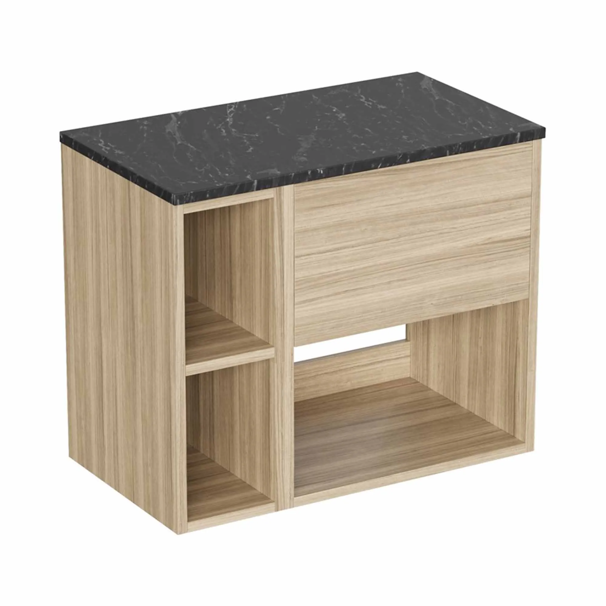 Hackney Wall Mounted Vanity Unit With Worktop and Shelf Unit - Cherry Wood