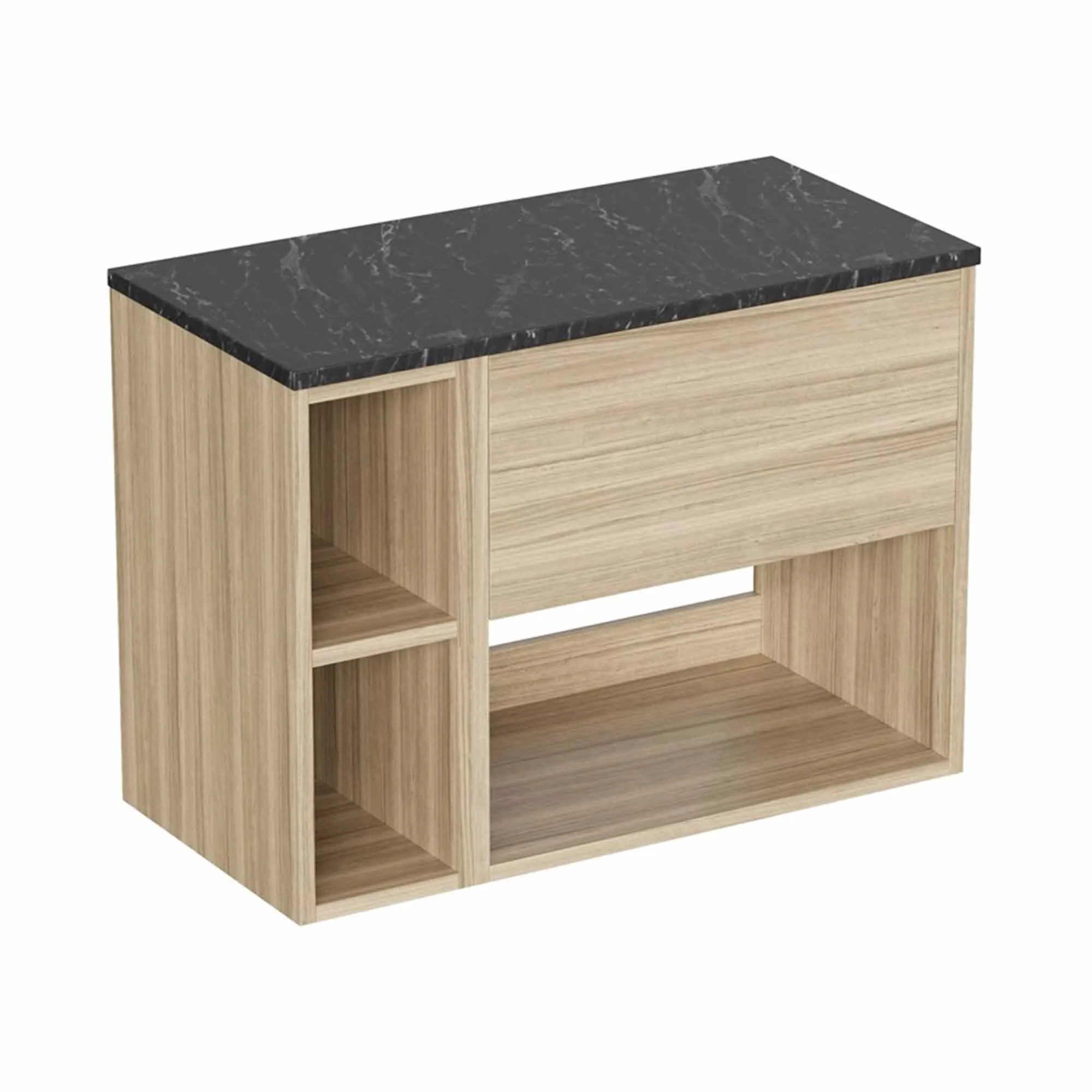 Hackney Wall Mounted Vanity Unit With Worktop and Shelf Unit - Cherry Wood