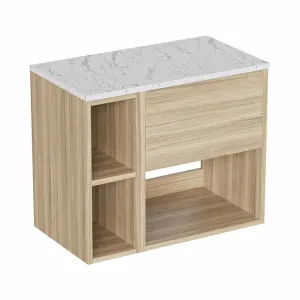 Hackney Wall Mounted Vanity Unit With Worktop and Shelf Unit - Cherry Wood