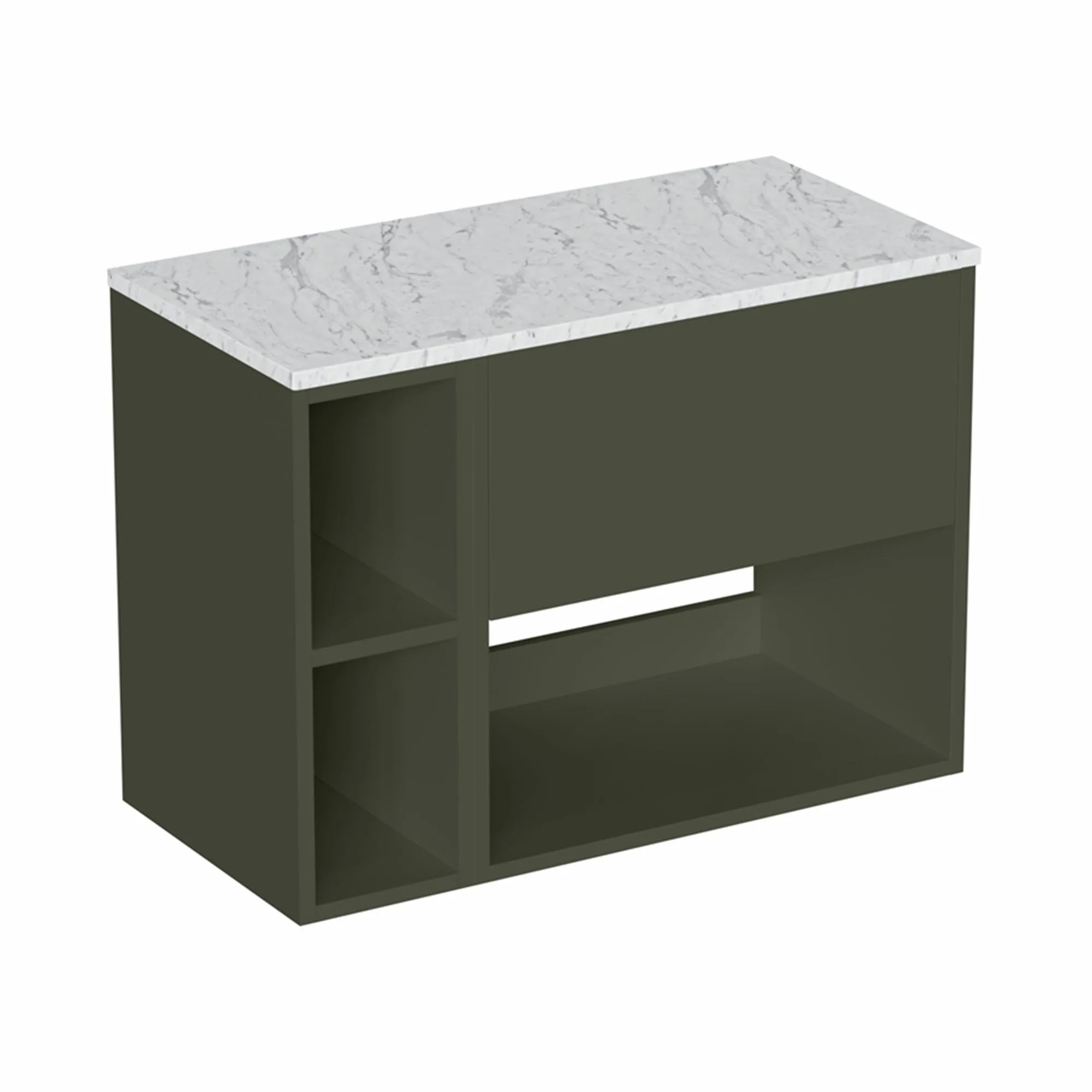 Hackney Wall Mounted Vanity Unit With Worktop and Shelf Unit - Earthy Green