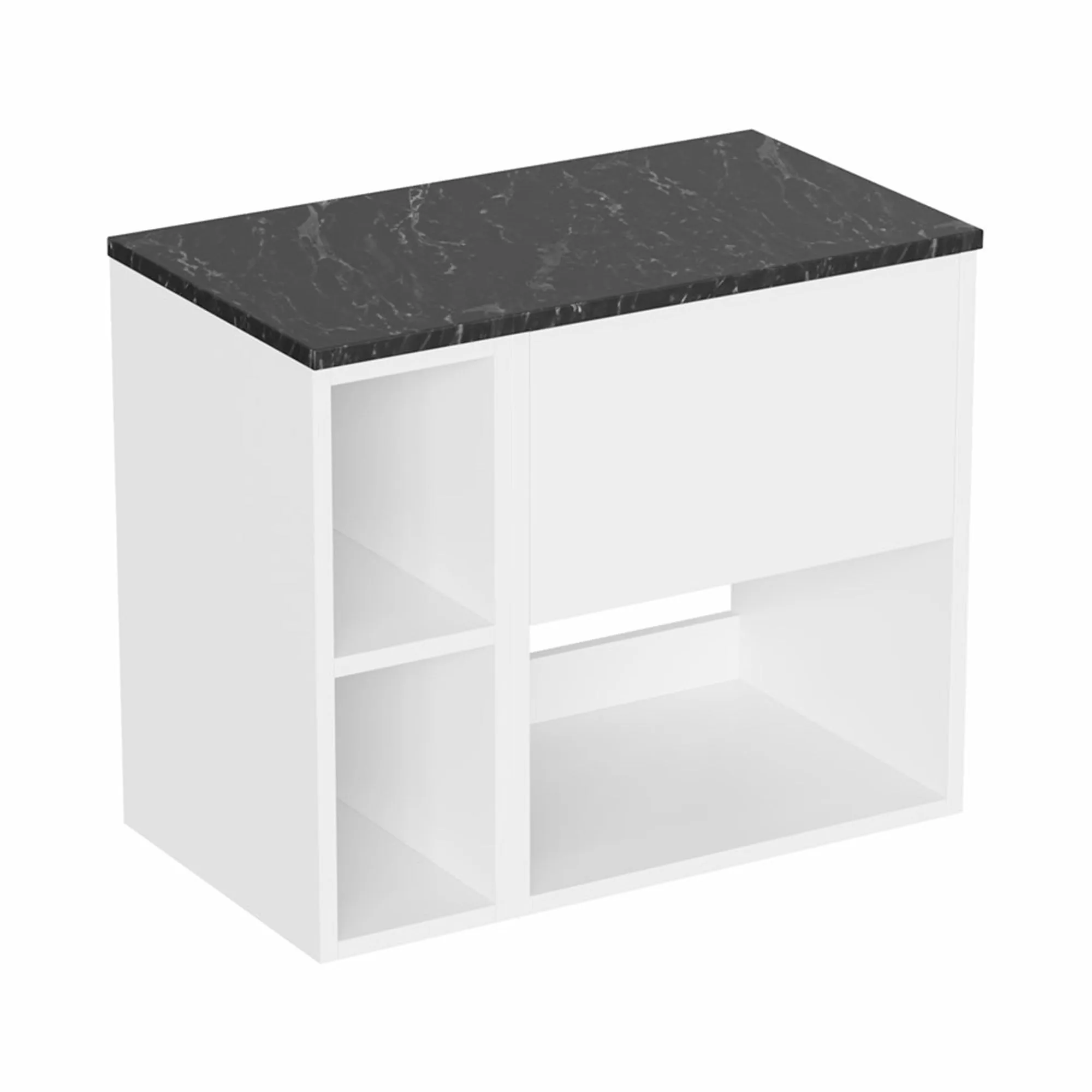 Hackney Wall Mounted Vanity Unit With Worktop and Shelf Unit - Gloss White