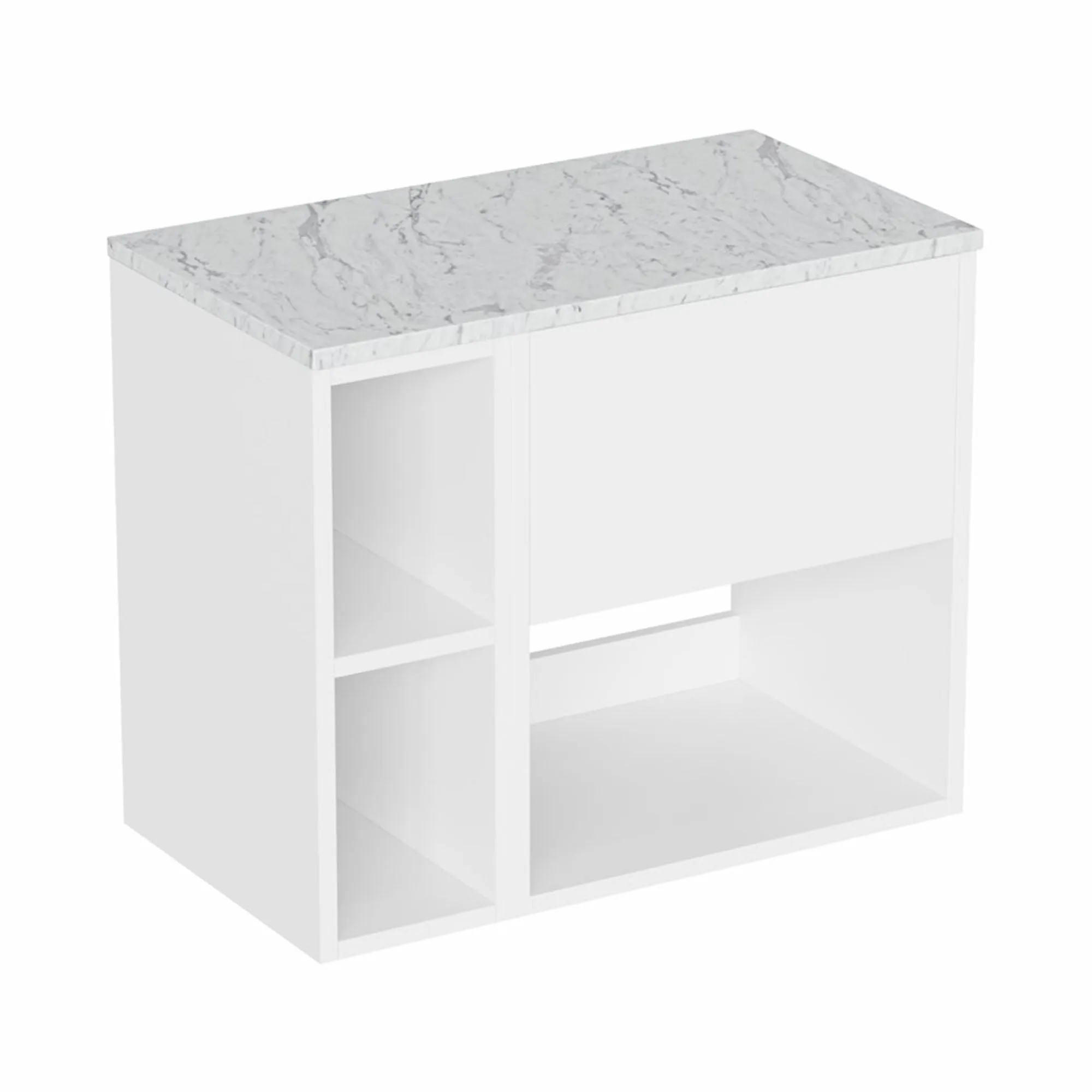 Hackney Wall Mounted Vanity Unit With Worktop and Shelf Unit - Gloss White