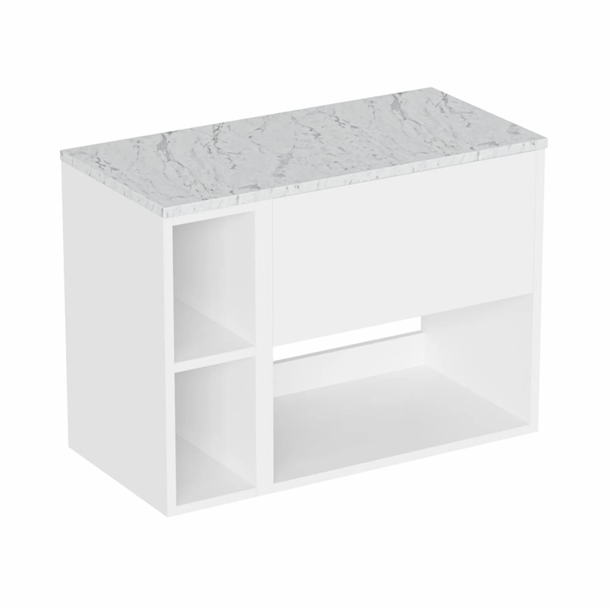 Hackney Wall Mounted Vanity Unit With Worktop and Shelf Unit - Gloss White