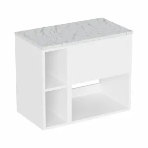 Hackney Wall Mounted Vanity Unit With Worktop and Shelf Unit - Gloss White