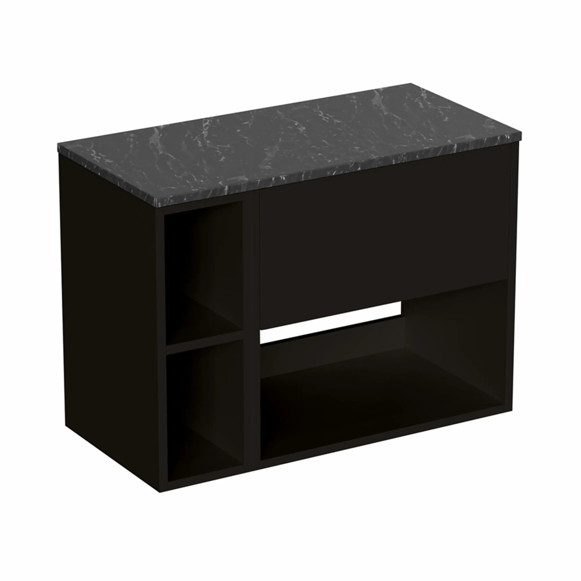 Hackney Wall Mounted Vanity Unit With Worktop and Shelf Unit - Matt Black