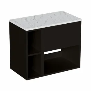 Hackney Wall Mounted Vanity Unit With Worktop and Shelf Unit - Matt Black