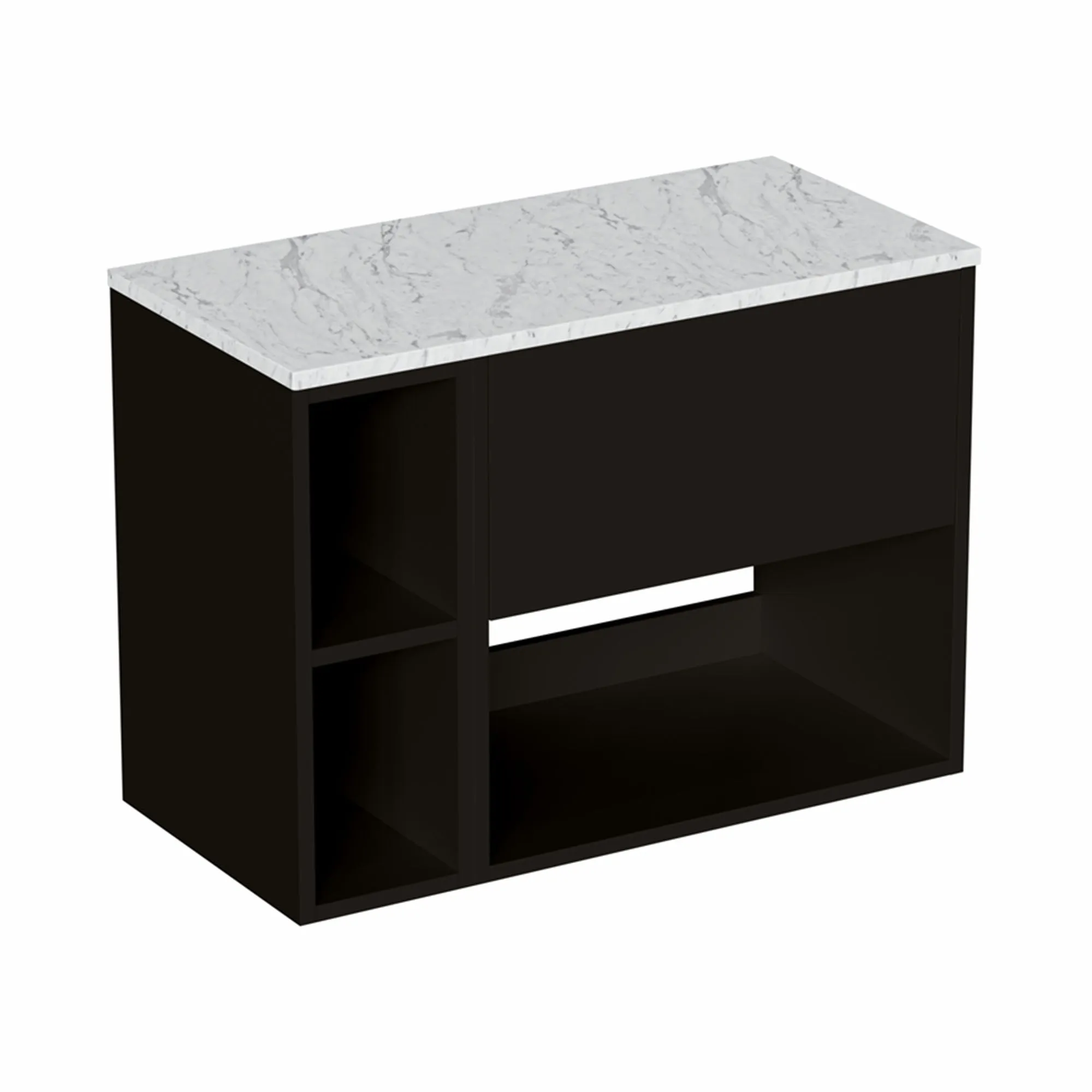 Hackney Wall Mounted Vanity Unit With Worktop and Shelf Unit - Matt Black