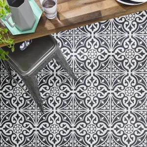 Hadrian Black Patterned Porcelain Tile 45x45cm Matt