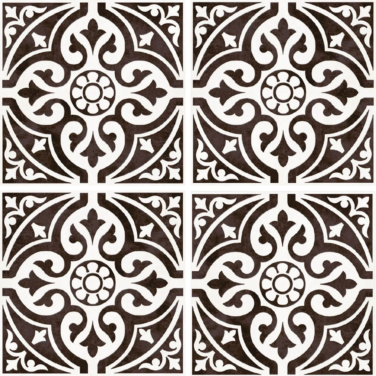 Hadrian Black Patterned Porcelain Tile 45x45cm Matt