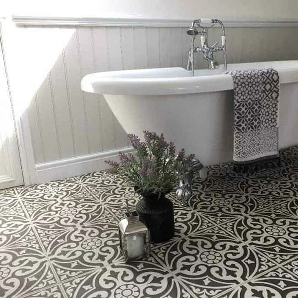 Hadrian Black Patterned Porcelain Tile 45x45cm Matt