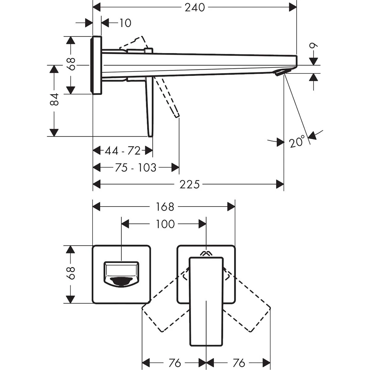 Hansgrohe Metropol Wall Mounted 2 Hole Basin Mixer Tap With Waste - Brushed Bronze