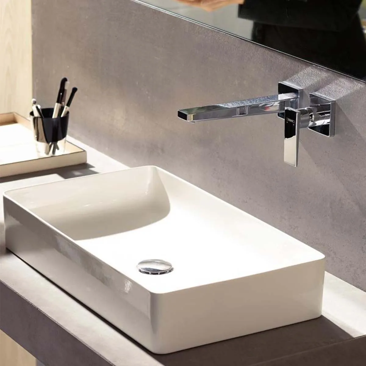 Hansgrohe Metropol Wall Mounted 2 Hole Basin Mixer Tap With Waste - Chrome