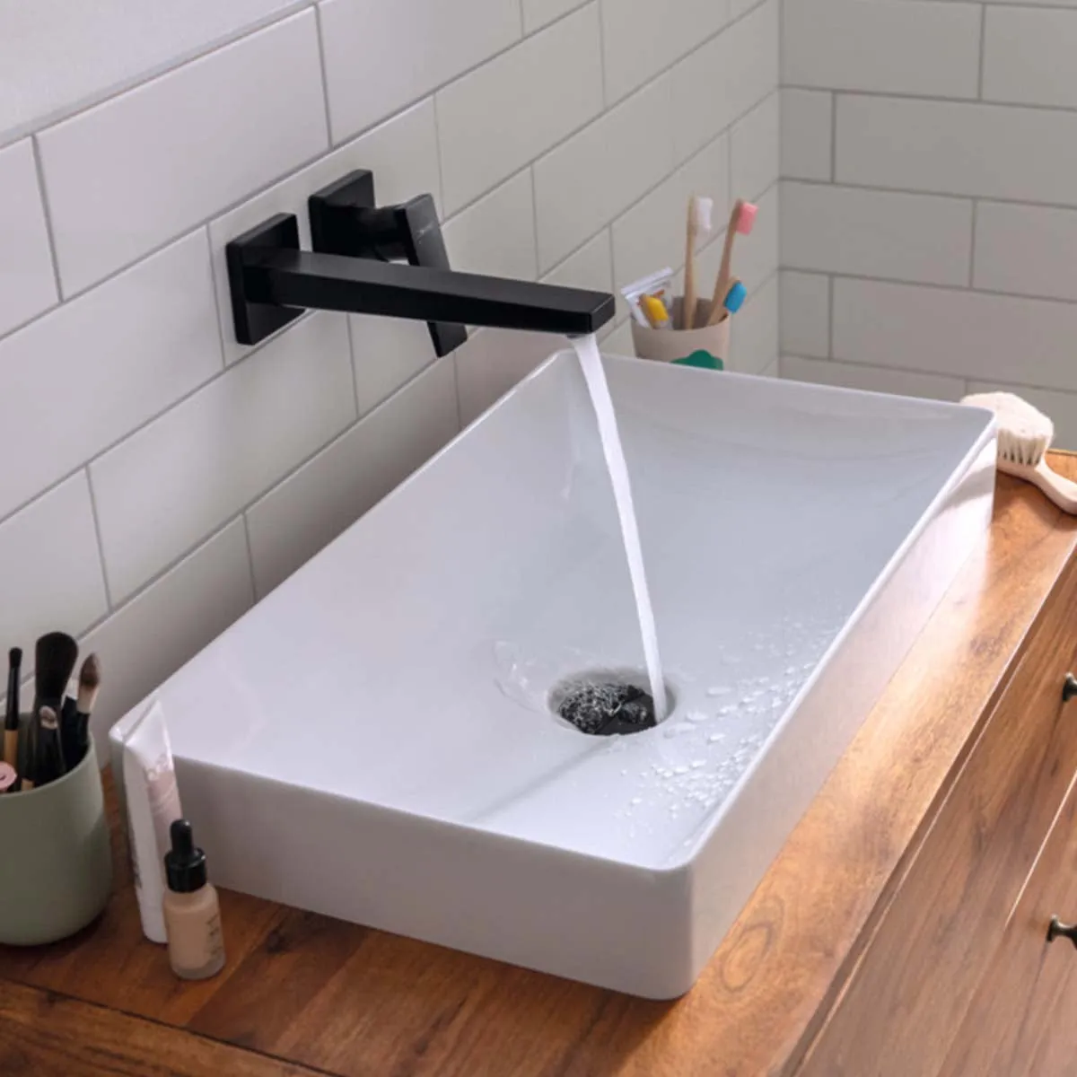 Hansgrohe Metropol Wall Mounted 2 Hole Basin Mixer Tap With Waste - Matt Black