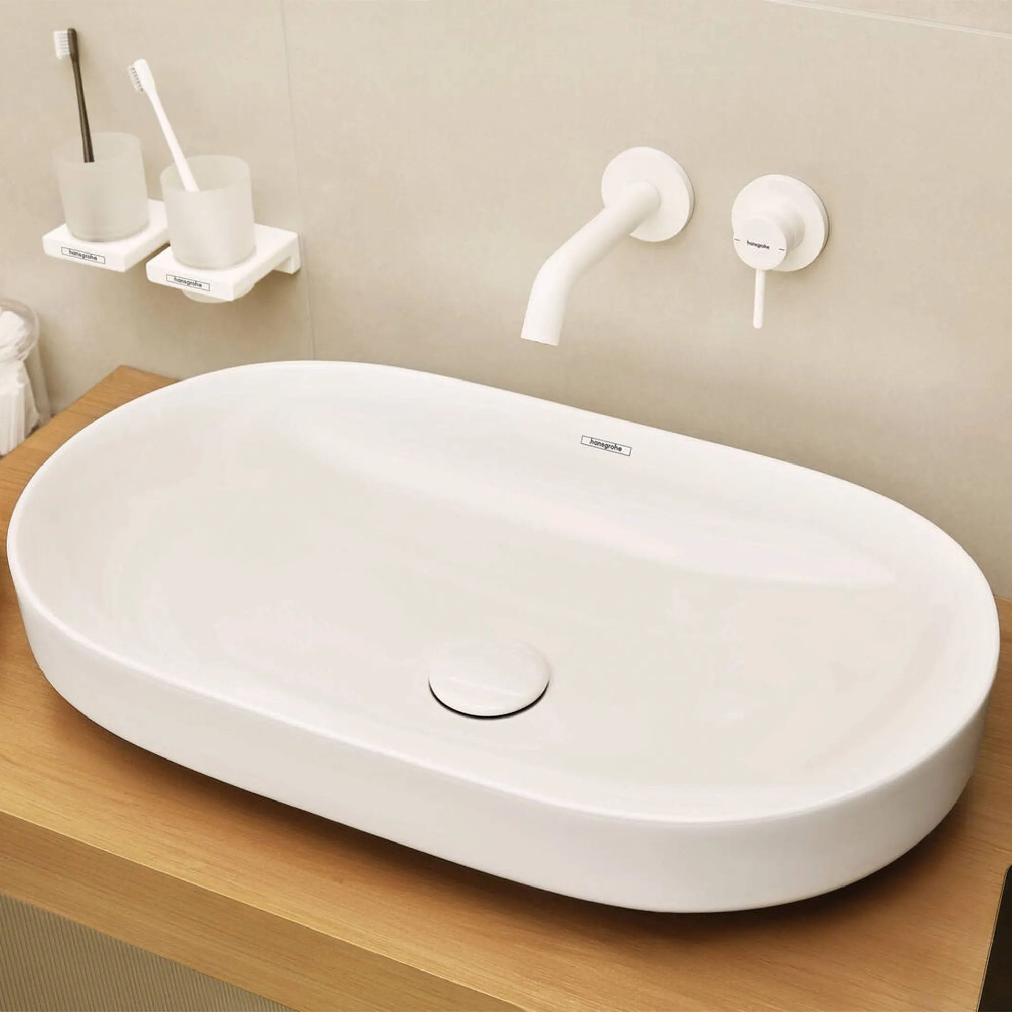 Hansgrohe Tecturis 2 Hole Wall Mounted Basin Mixer Tap - Matt White