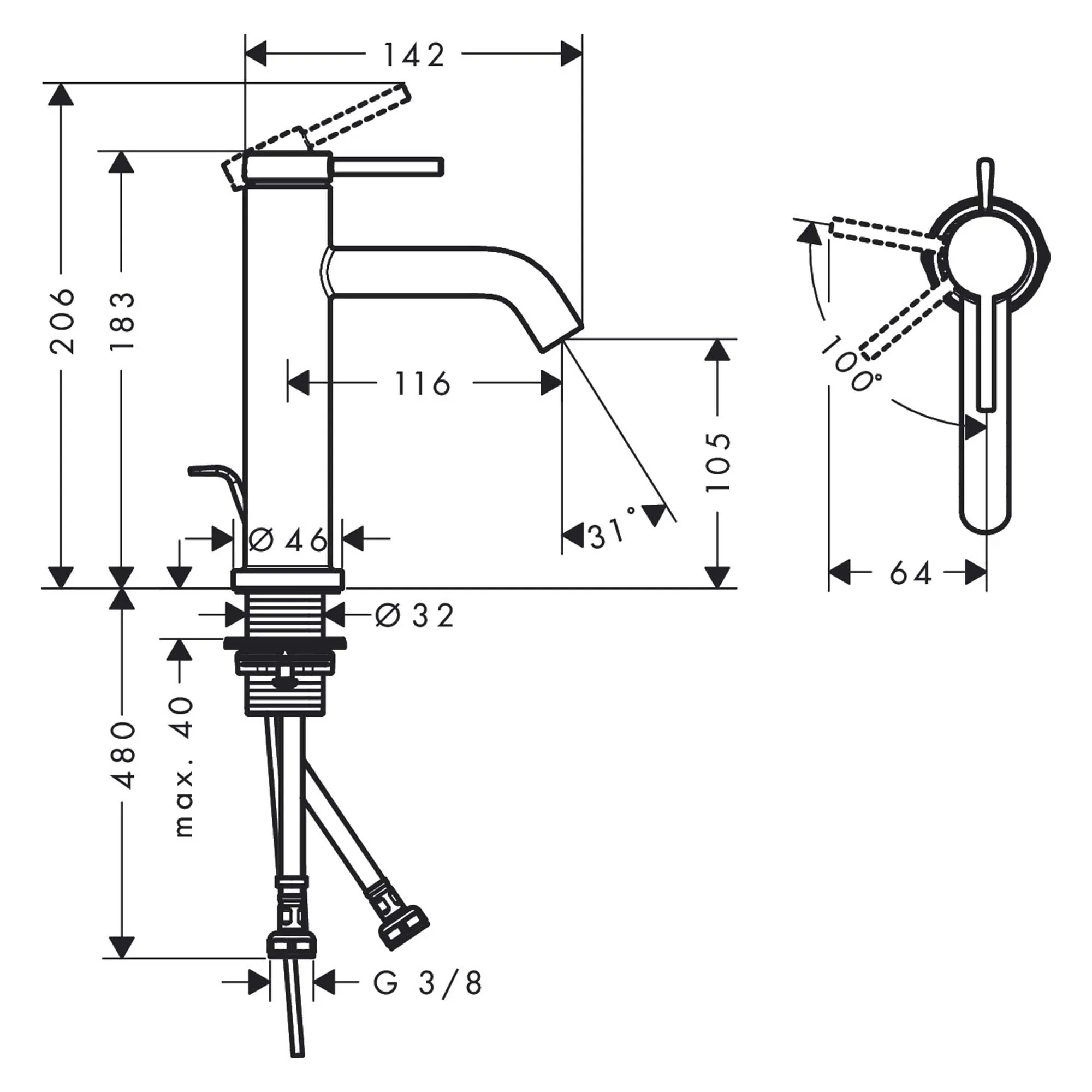 Hansgrohe Tecturis S 110 Basin Mixer Tap With Pop-Up Waste - Matt White