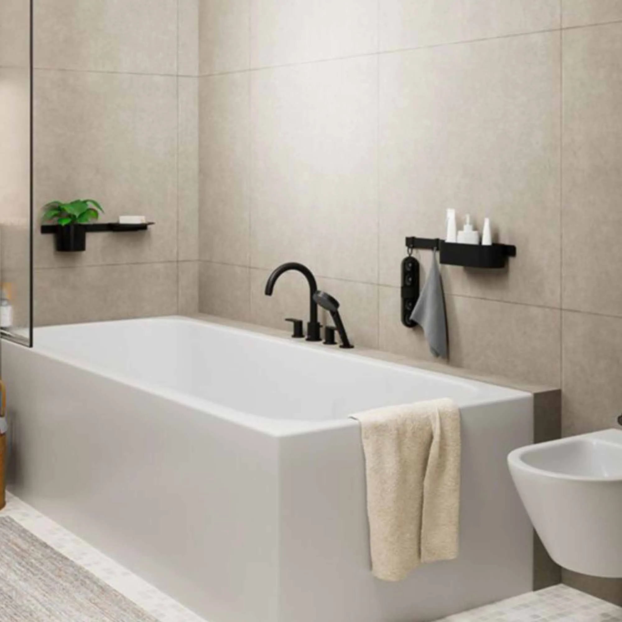 Hansgrohe Vernis Blend 4 Hole Deck Mounted Bath Mixer with Shower Handset - Matt Black