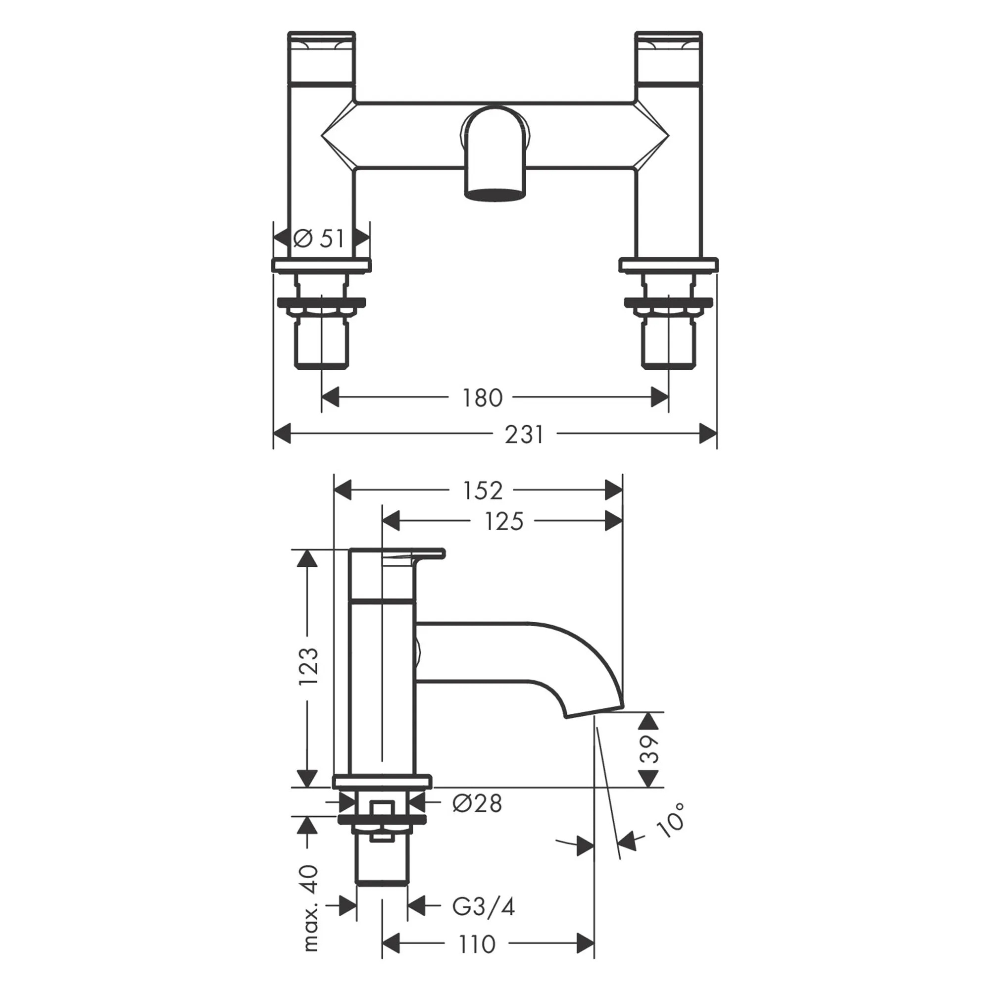 Hansgrohe Vernis Blend Deck Mounted Bath Filler - Matt Black