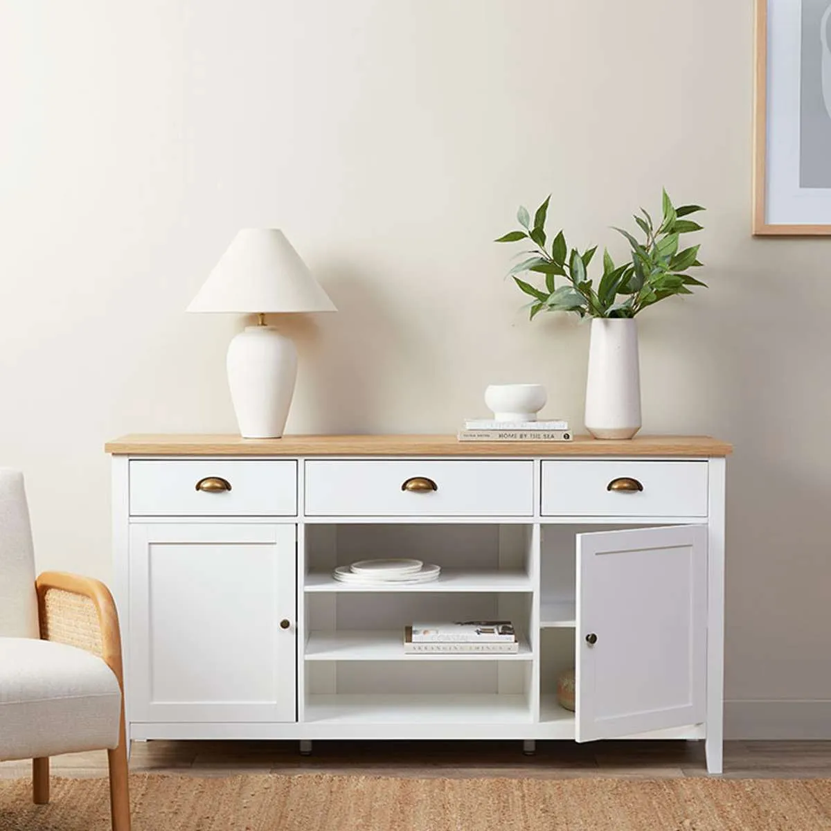 Hastings Buffet - White/Natural Mocka