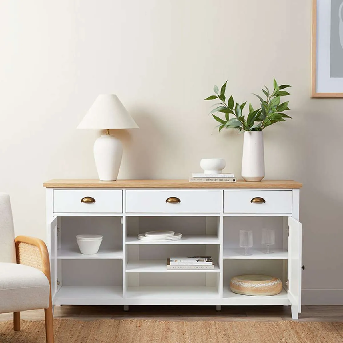 Hastings Buffet - White/Natural Mocka
