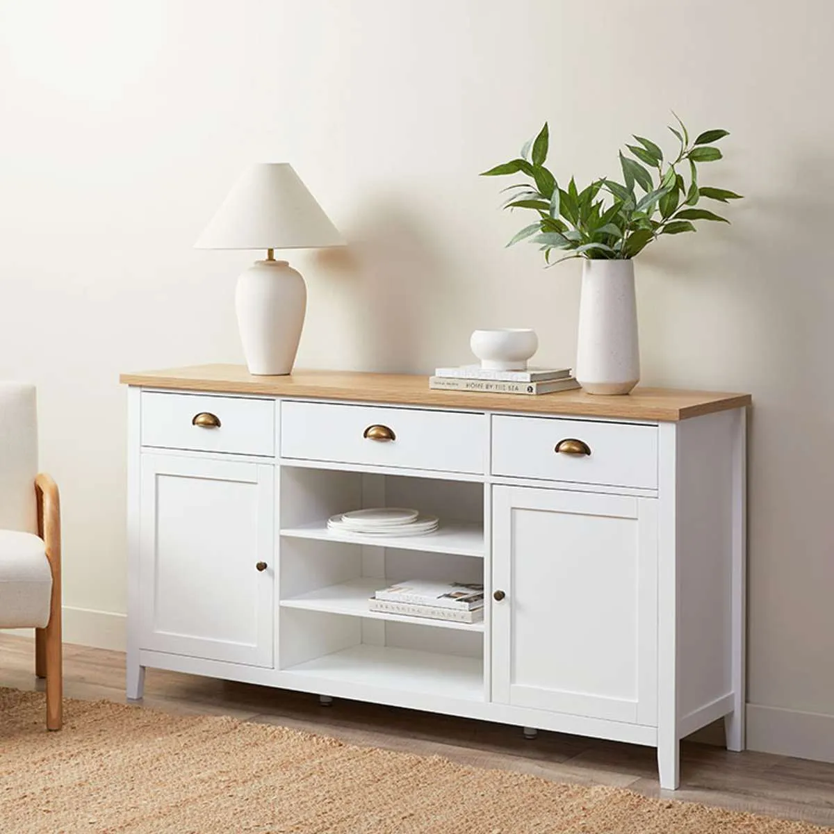 Hastings Buffet - White/Natural Mocka