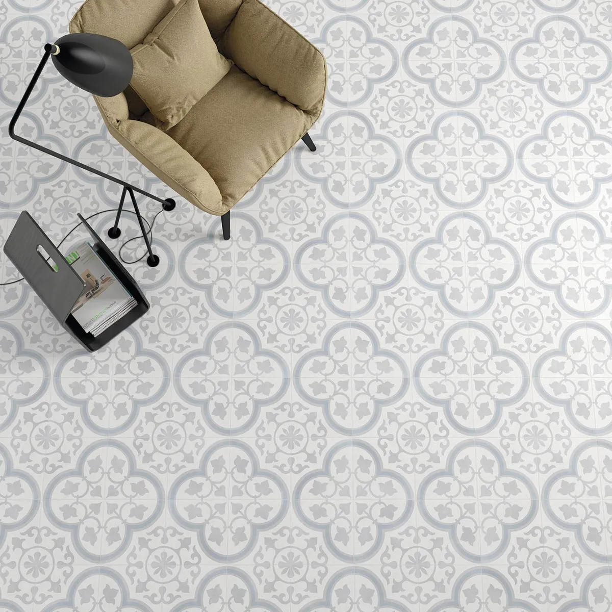 Havana Silver Ornate Porcelain Tile 22x22cm Matt