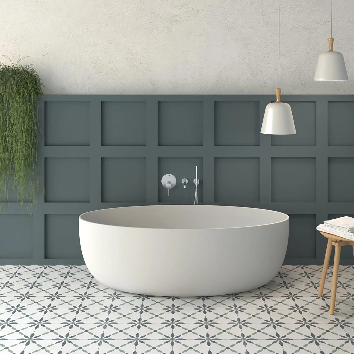 Havana White Flower Porcelain Tile 22x22cm Matt