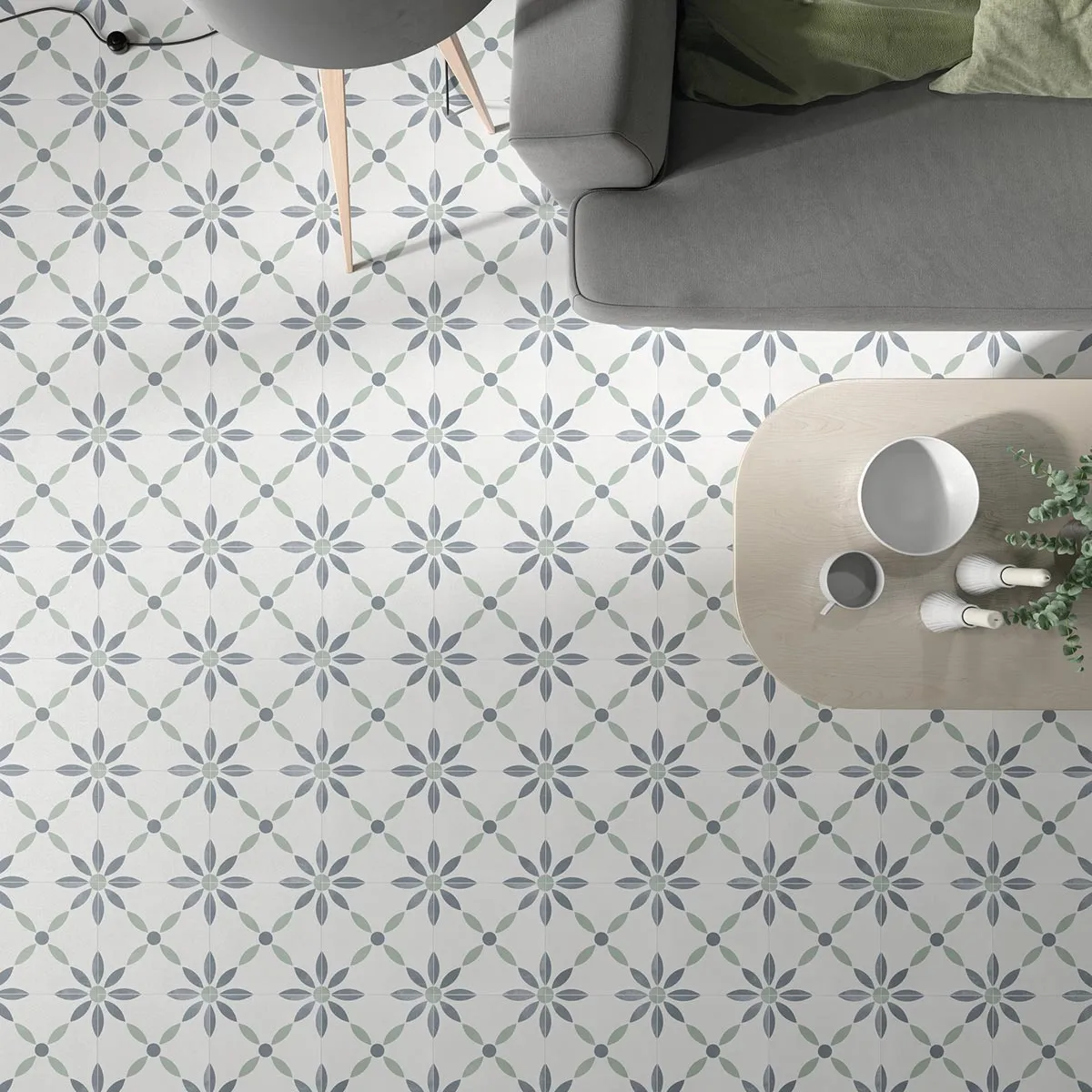 Havana White Flower Porcelain Tile 22x22cm Matt