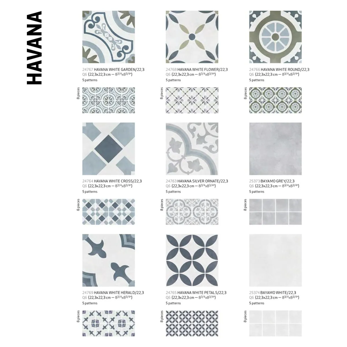 Havana White Garden Porcelain Tile 22x22cm Matt