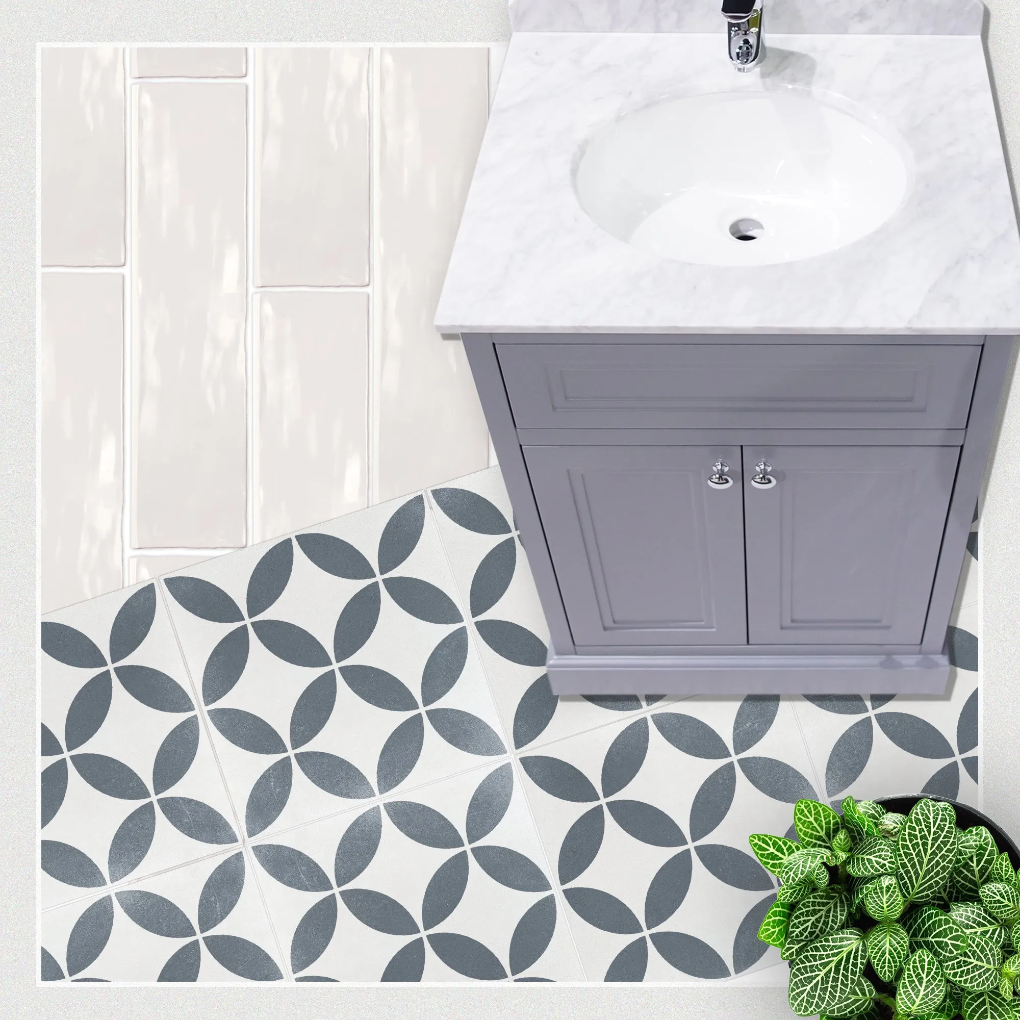 Havana White Petals Porcelain Tile 22x22cm Matt