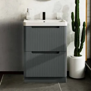 Hudson 600 Fluted Floor Standing Vanity Unit With Washbasin - Shadow Grey