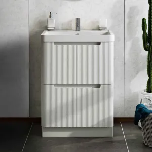 Hudson 600 Fluted Floor Standing Vanity Unit With Washbasin - White Gloss