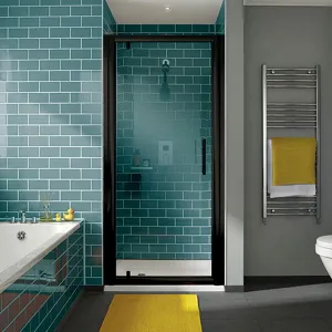 i4 Framed Pivot Shower Door & Optional Side Panel - Matt Black