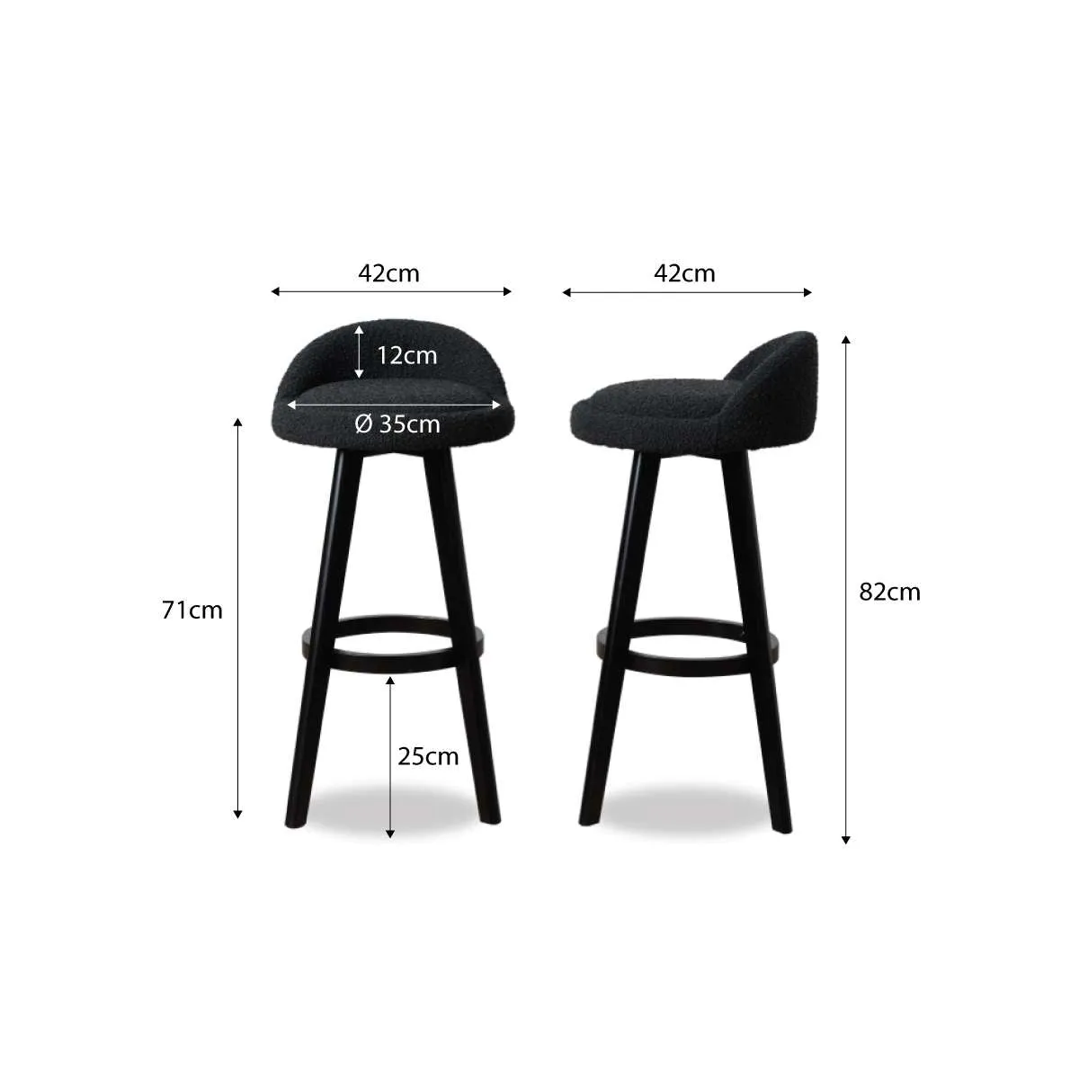 Jamie Bar Stool - Set Of 2 - Black Boucle Mocka