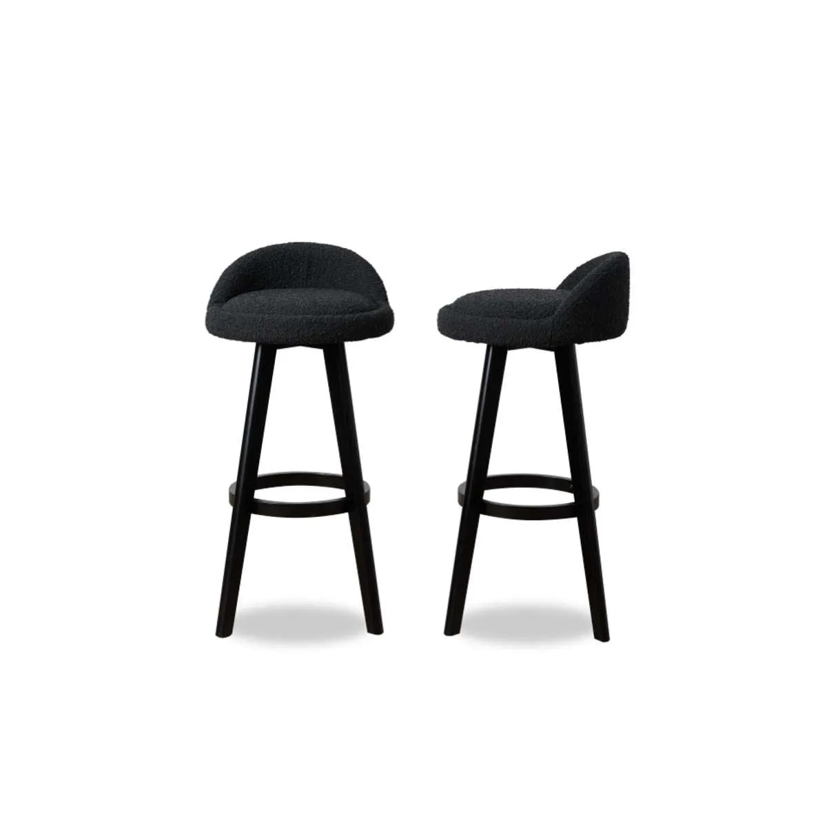 Jamie Bar Stool - Set Of 2 - Black Boucle Mocka